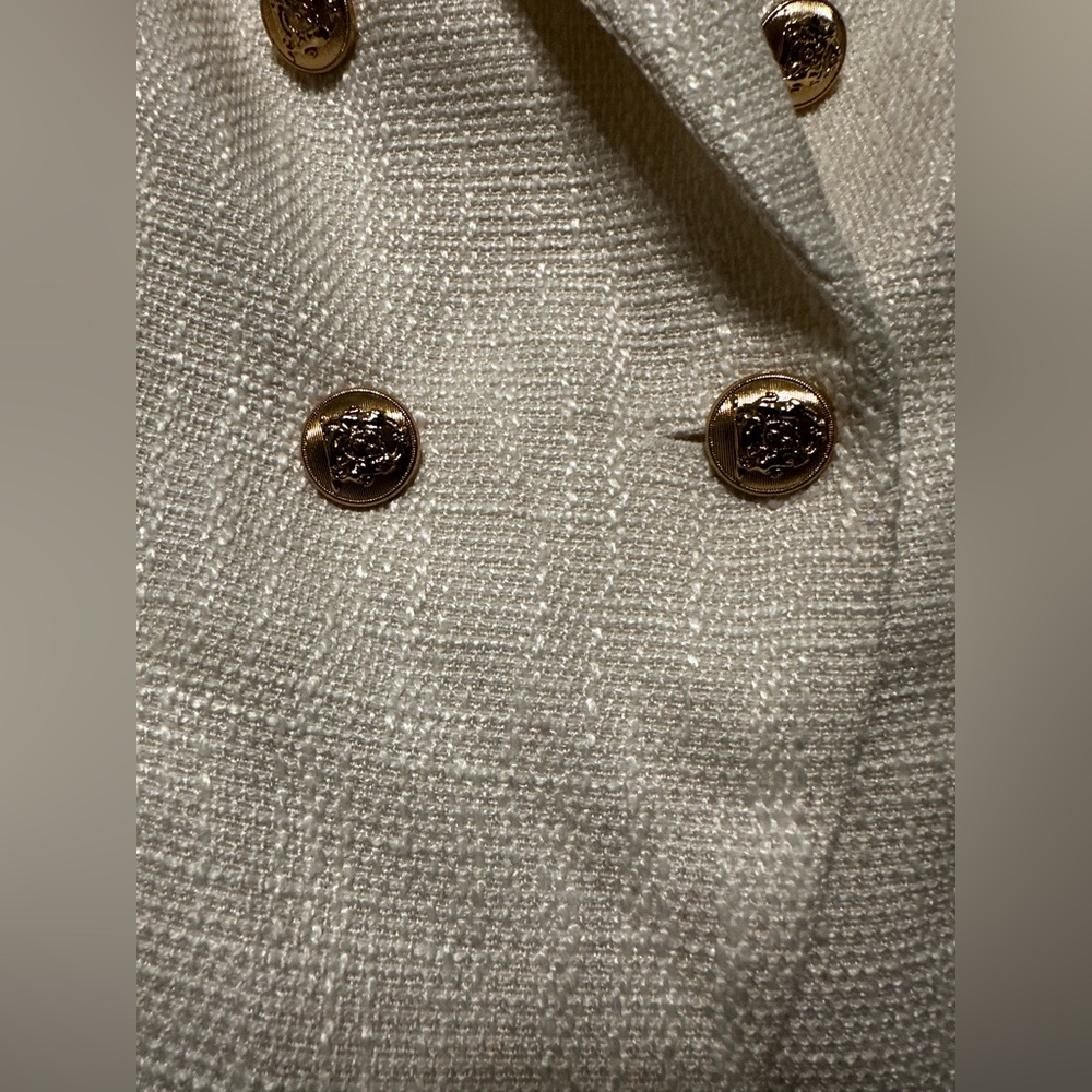 Tweed Cream Double-Breasted Blazer - Picture 3 of 6